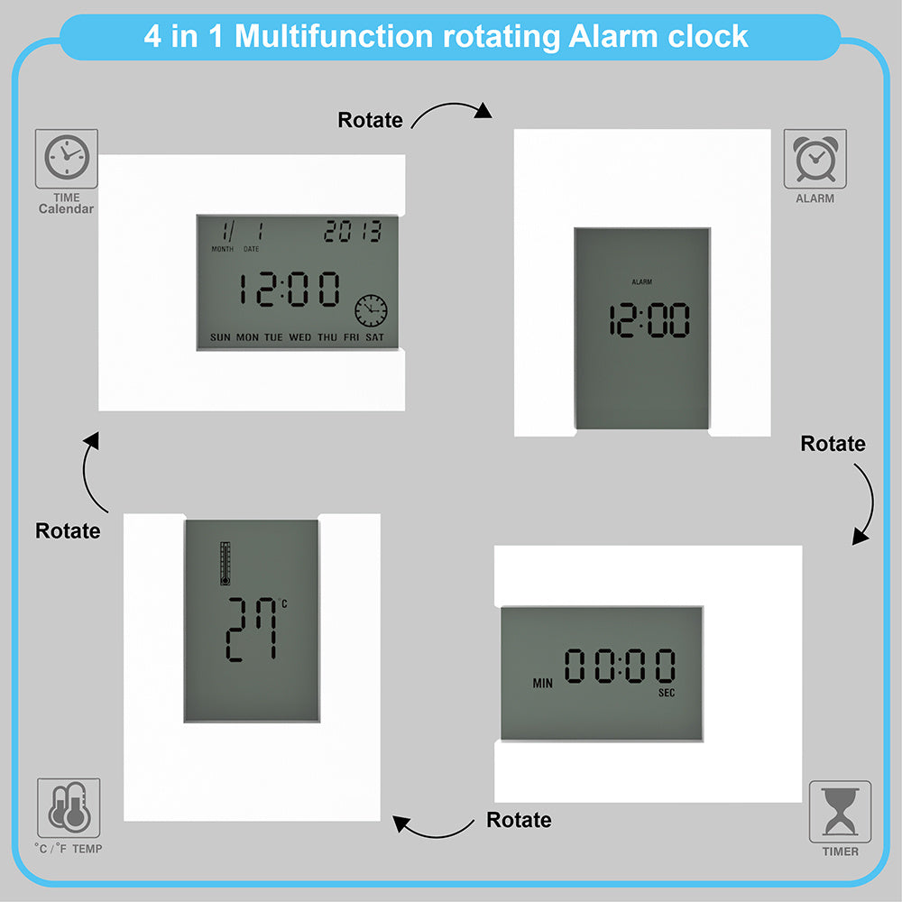 Electronic Square LCD Calendar Alarm Clock Digital Desk Watch White with Home Thermometer Count Down Timer Battery Operated - Minihomy