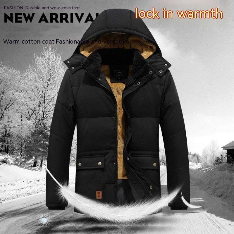 Middle-aged And Elderly Men's Fleece-lined Thick Waterproof Jacket - Minihomy