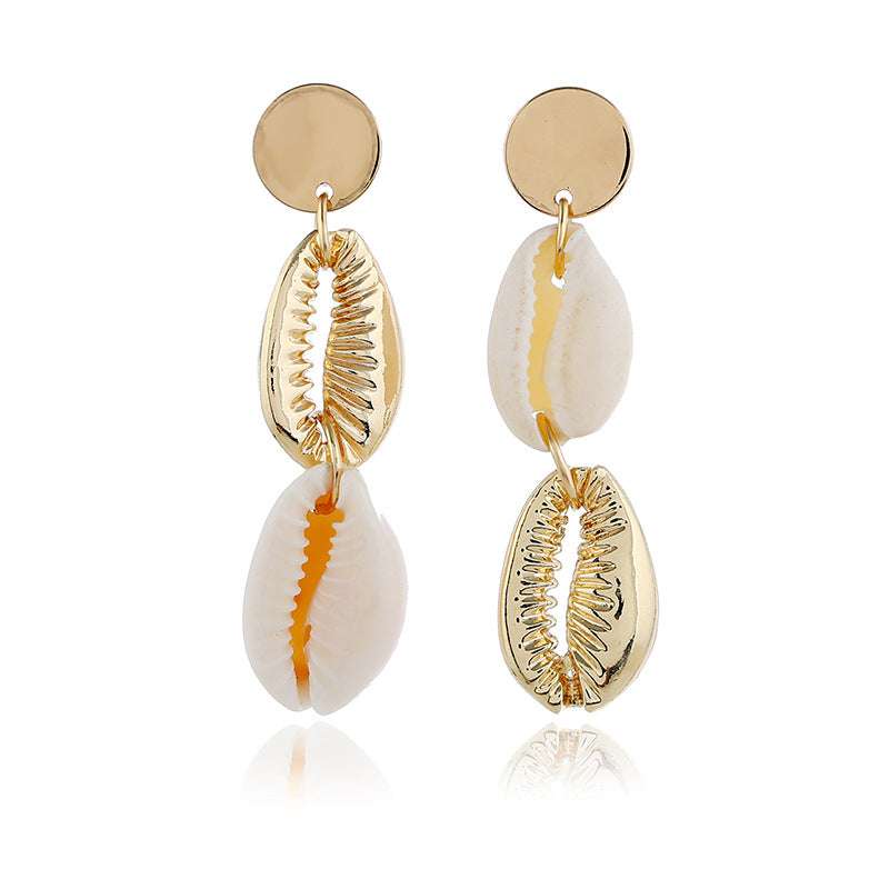 Bohemian Ins Style Seaside Holiday Golden Shell Stud Earrings - Minihomy