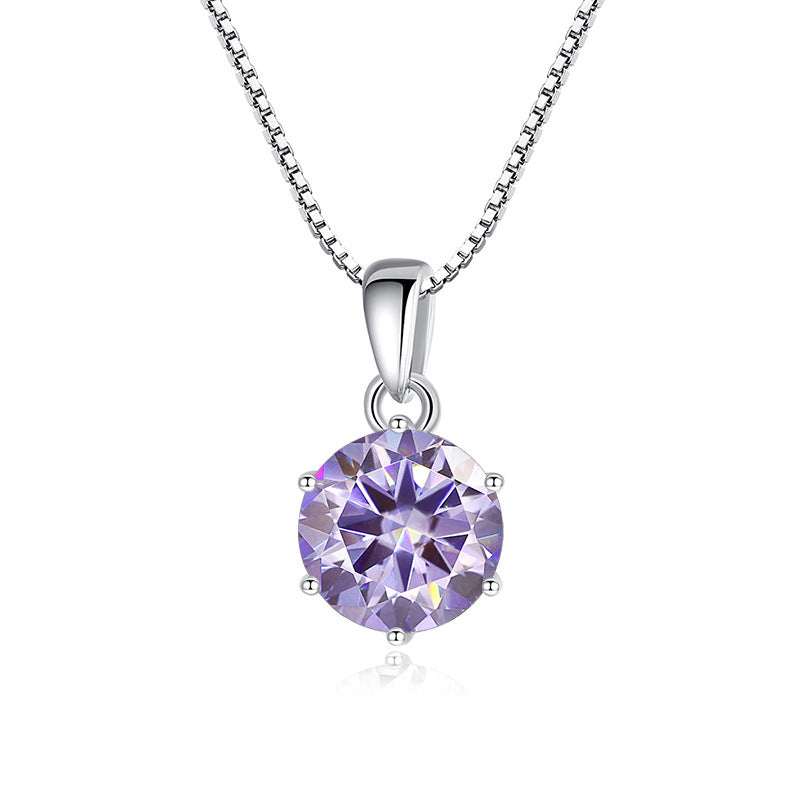 925 Silver Inlaid Round Moissanite Necklace - Minihomy