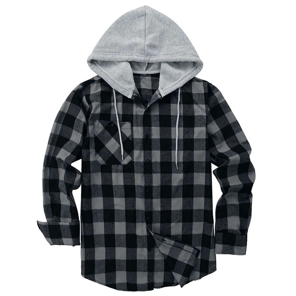 Hooded Plaid Shirt Men's Casual - Minihomy