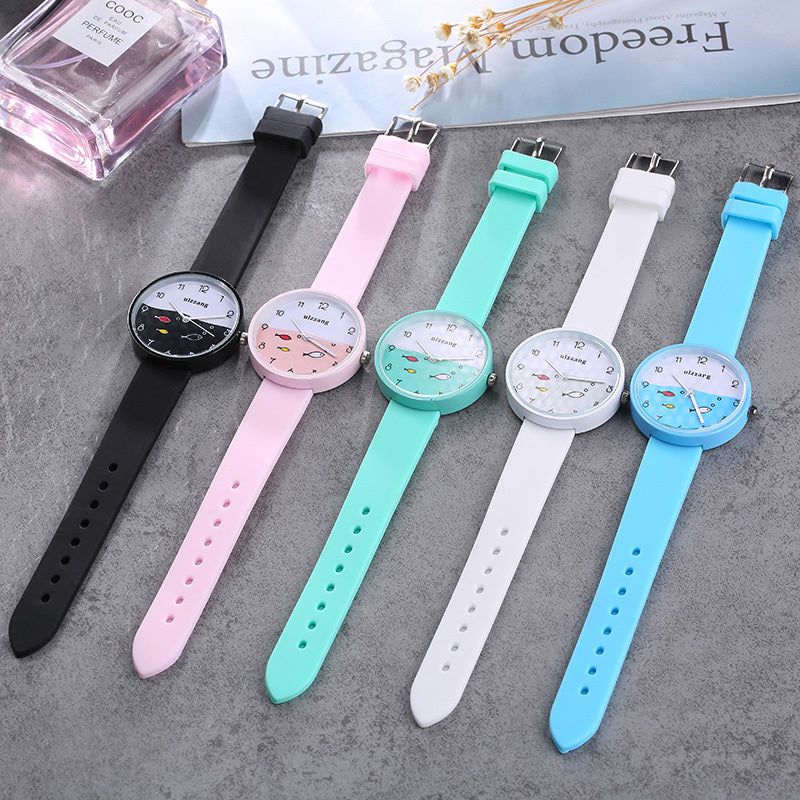 Children Watch For Girls Color Silicone Strap Fashion Quartz Wristwatch Fish Dial Cartoon Kids Clock - Minihomy