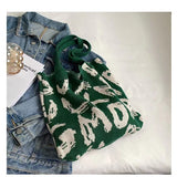 Letter Printed Knit Bag Shopping Shoulder Bag Large Capacity Handbag - Minihomy