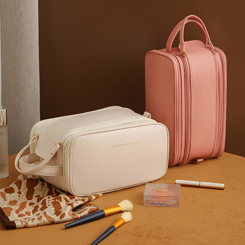 Fashionable High Capacity Three-layer Double Zipper U-shaped Cosmetic Bag - Minihomy