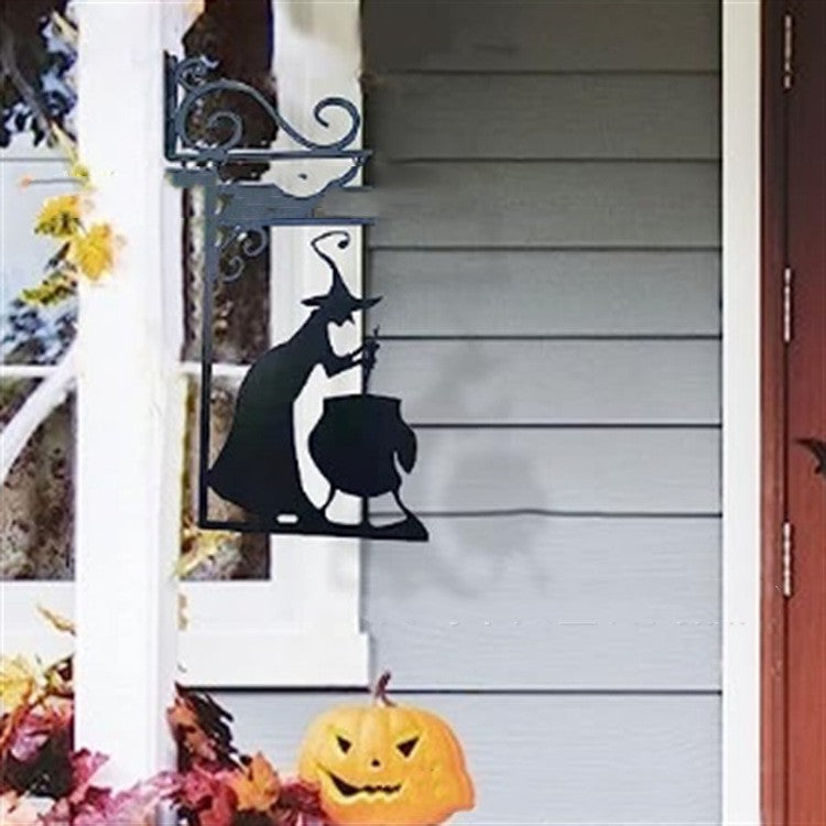 Halloween Courtyard Black Cat Witch Ghost Metal Decorations - Minihomy