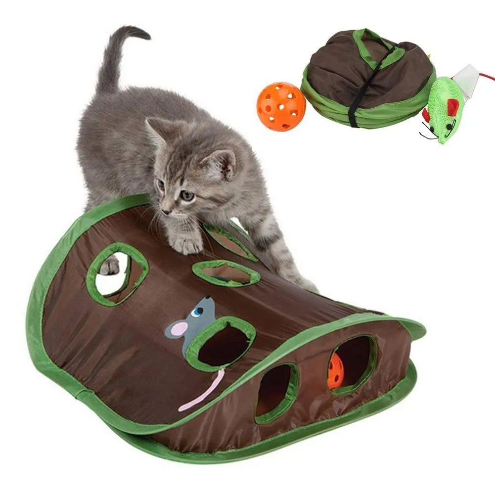 Cute Pet Cat Interactive Hide and Seek Game Tunnel Mouse Hunt Toy - Minihomy