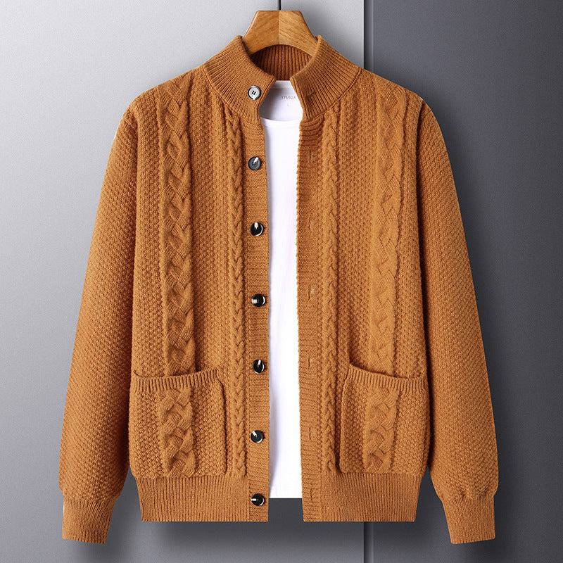 Young And Middle-aged Thick Knit Cardigan Retro Jacquard Loose-fitting Sweater Jacket