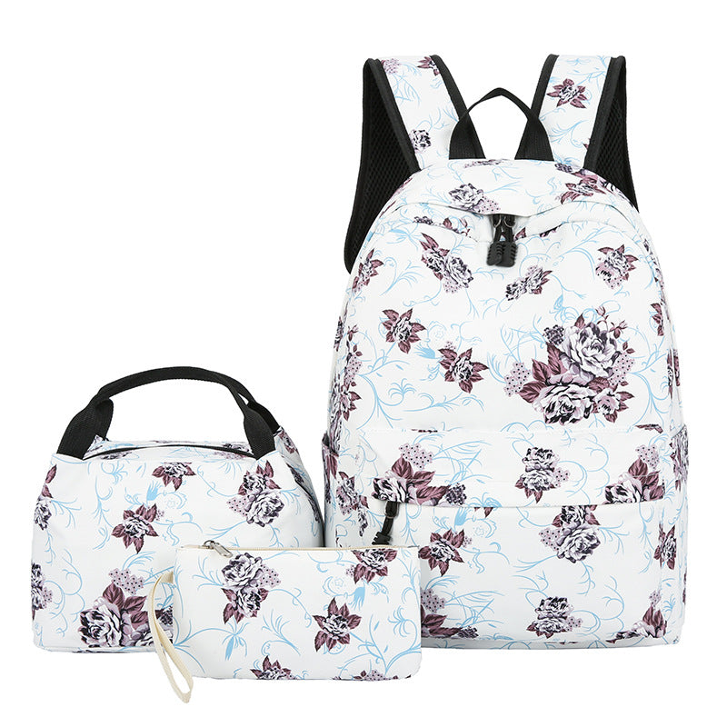 Floral Bags 3pcs Schoolbag Backpack Lunch Bag And Wallets: Your Stylish Companion for Every Adventure - Minihomy