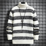 High-neck Men's Autumn And Winter Long-sleeved Trendy Slim Striped Sweater - Minihomy