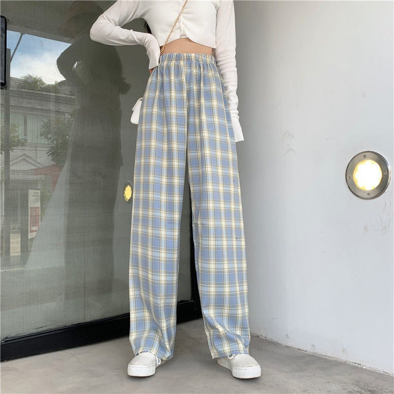 Plaid Wide Leg Pants Women Casual Pants - Minihomy