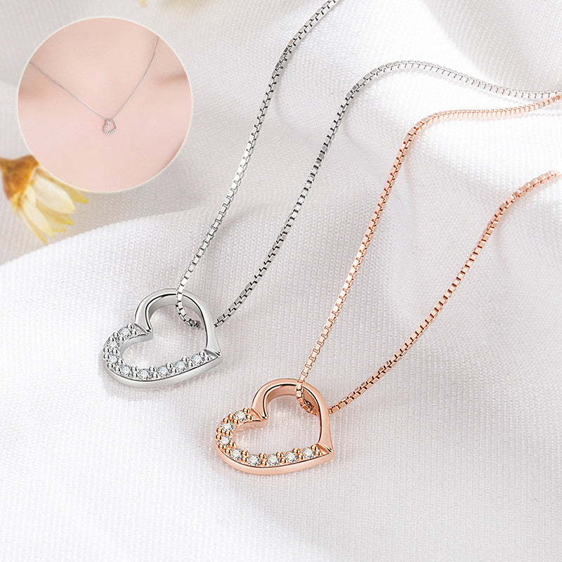 S925 Sterling Silver Love Heart Pendant Necklace For Women Fashion Jewelry Ladies Gold Color Gift