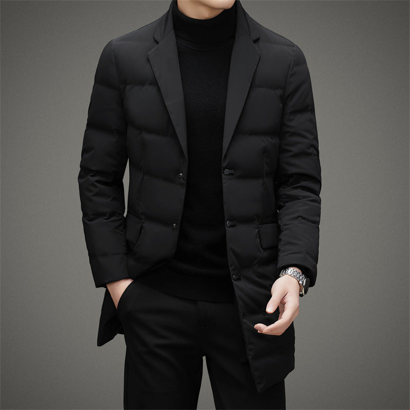 Men's Scarf Collar Cold-proof Down Jacket Coat Mid-length - Minihomy