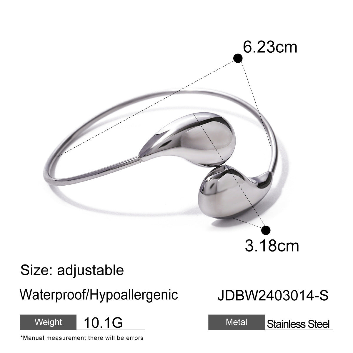 Women's Titanium Steel Gold PVD Plated Water Drop Twist Adjustable Bangles Cuff Bracelet