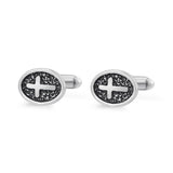 Oval Cross Cufflinks Silver Stainless Steel Shirt Cuff Links For Men Jewelry Accessories - Minihomy