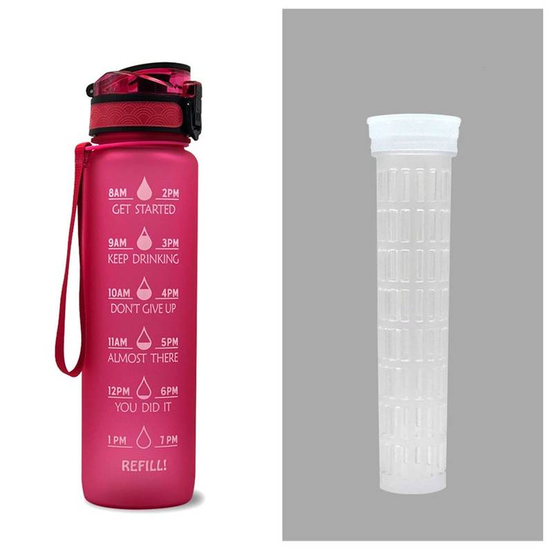 1L Tritan Water Bottle with Time Marker & Bounce Cover - Leakproof Bottle for Sports, Fitness, Cycling - Minihomy