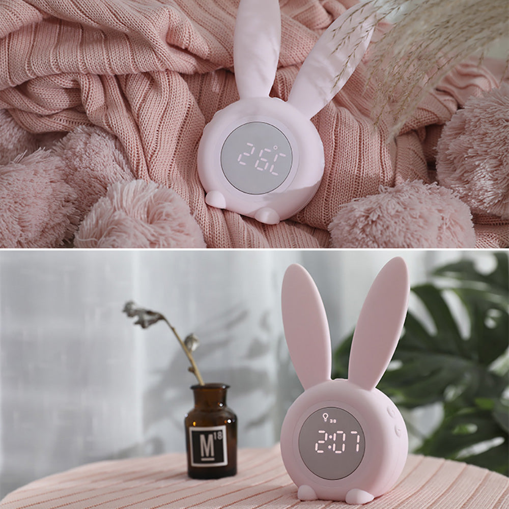 LED Digital Alarm Clock with Bunny Ear Design - Cute Rabbit Night Lamp Desk Clock - Minihomy