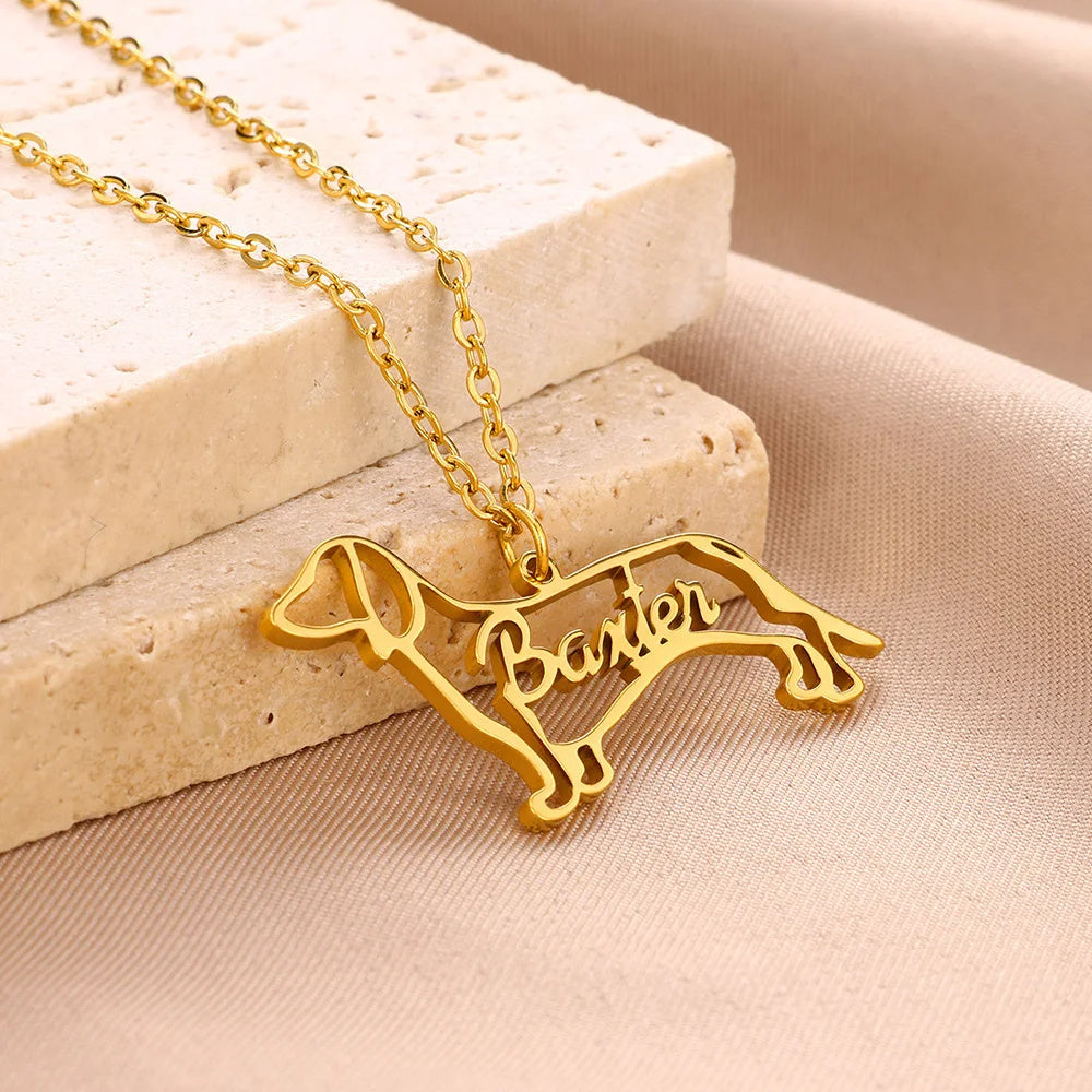 Personalized Cat Necklace - Stainless Steel Pet Shape Name Pendant for Women - Minihomy