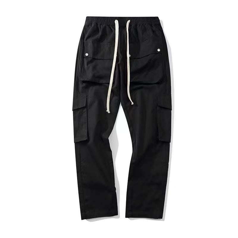 Men's And Women's Simple Row Of Buttons Multi-pocket Straight Work Pants - Minihomy