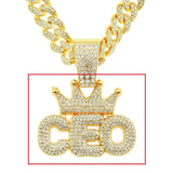 European Hip Hop Full Diamond Crown Letters Pendant Cuban Necklace - Minihomy