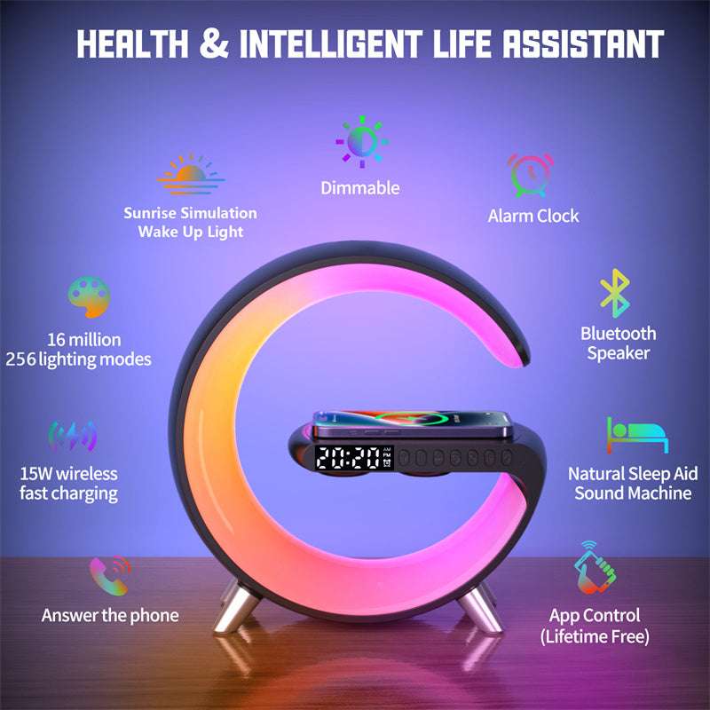 Intelligent G Shaped LED Lamp Bluetooth Speaker Wireless Charger Atmosphere Lamp App Control - Minihomy