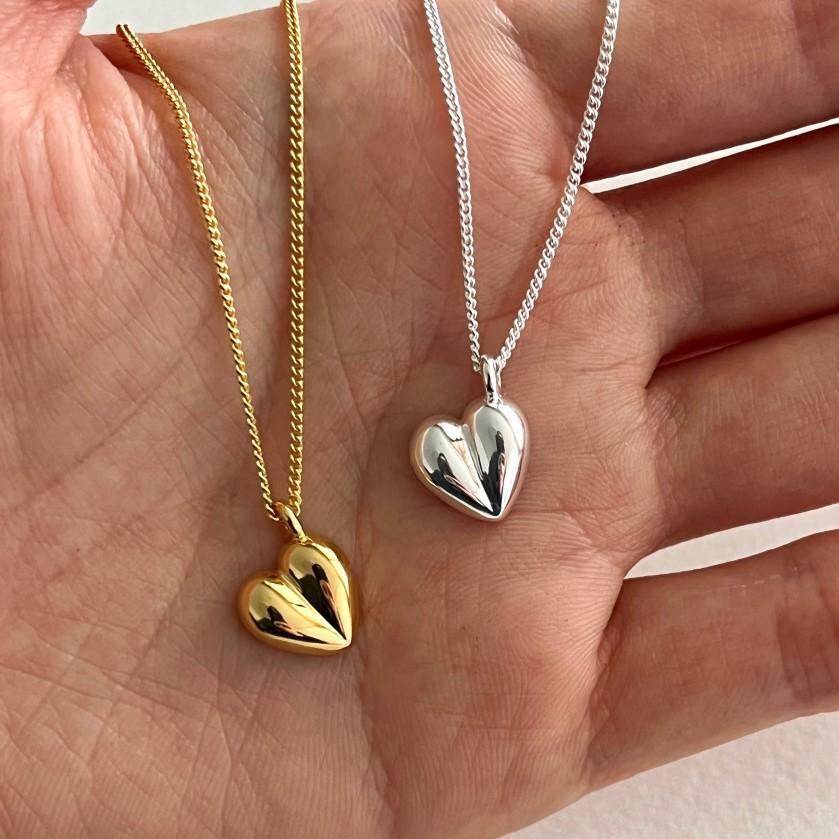 925 Loving Heart In Sterling Silver INS Three-dimensional Gold Ornament Simple Necklace - Minihomy