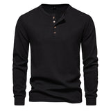 Four-button Waffle Men's Long-sleeved T-shirt - Minihomy