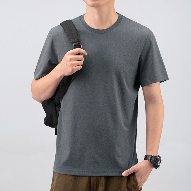 Men's Casual Round Neck Solid Color T-shirt Top - Minihomy