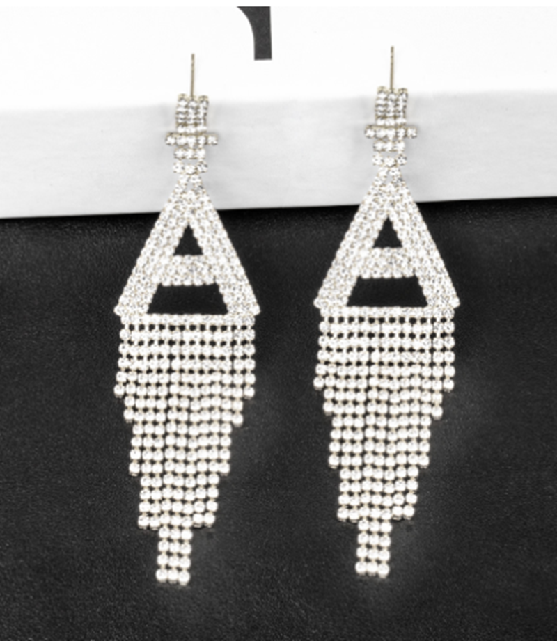 925 Silver Needle Ornaments Rhinestone Letter B Earrings Banquet Tassel Ear - Minihomy