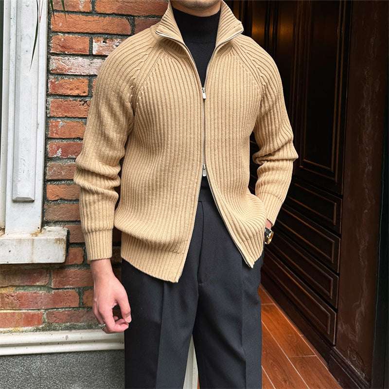 Men's Stand-up Collar Cardigan - Retro Slim Fit - Minihomy