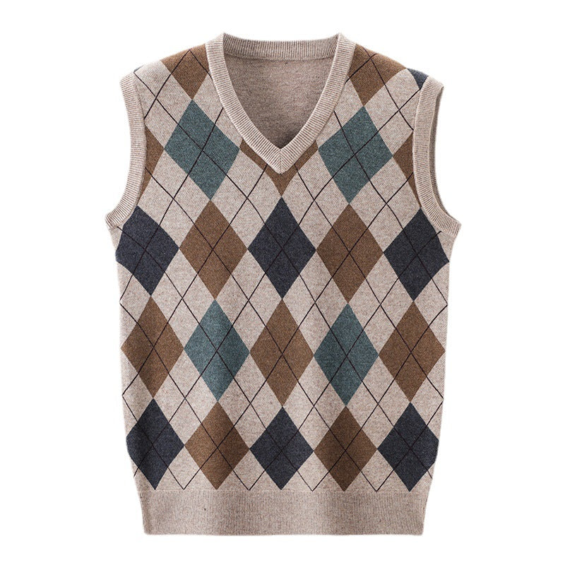 Men's Autumn And Winter V-neck Sleeveless Knit With Wool Vest - Minihomy