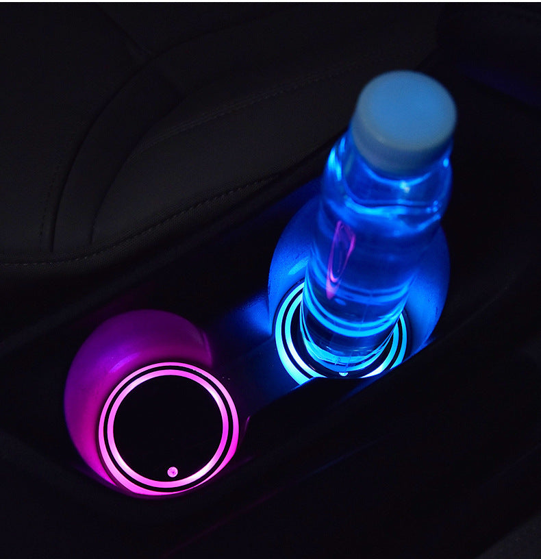 LED Cup Holder Coaster - Solar & USB Charging, Colorful Ambient Light, Non-Slip, Car Decor - Minihomy