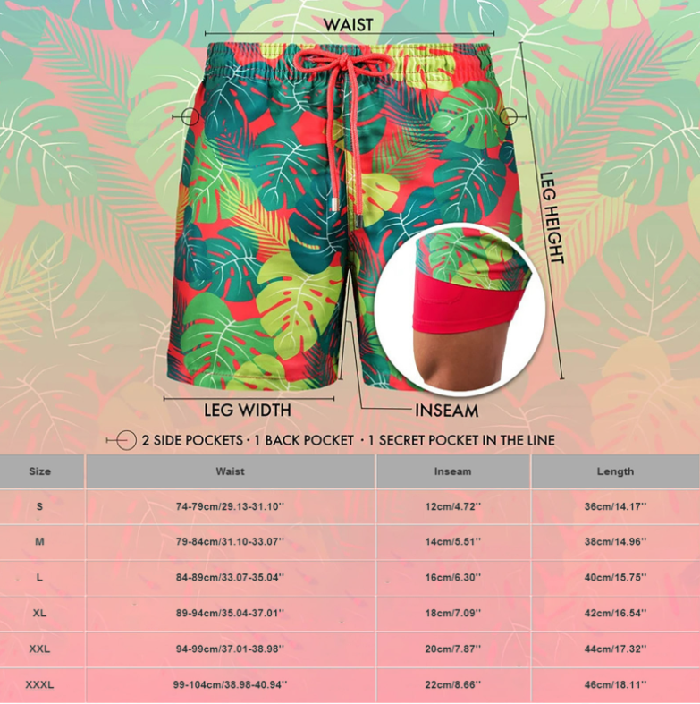 Men's Printed Beach Shorts Sports Double Layer Shorts Summer - Minihomy