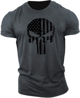 Men's Skull Workout Short Sleeve T-shirt Cotton - Minihomy