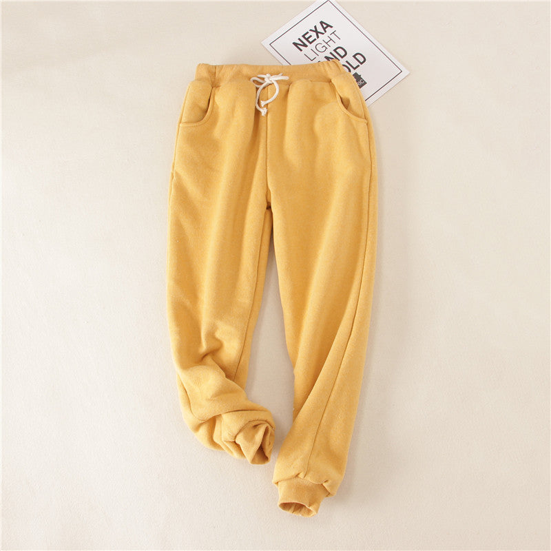 Lambskin Sweatpants Winter Women's Velvet Autumn Loose Thickening Warm Pants - Minihomy