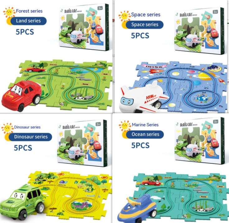 Children Puzzle Electric Railroad Speeder DIY Assembly Electric Car Automatic Rail City Scene - Minihomy