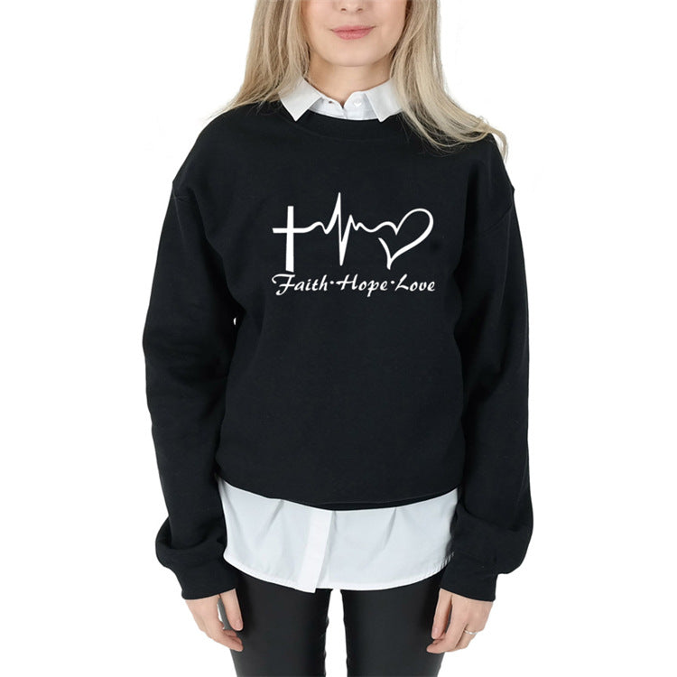 FAITH HOPE LOVE Print Sweatshirt Clothes O-neck Sweatshirt hoodies Women - Minihomy