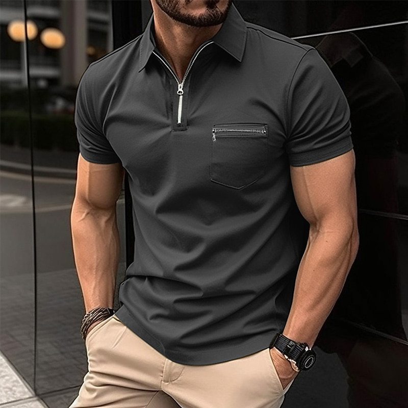 Men's Sports Polo Shirt With Zipper Pocket - Minihomy