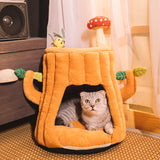 Cat Litter Cat Sleeping Bag Small Dog Autumn And Winter Warm Semi-enclosed Tree Stump Cat House - Minihomy