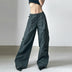 Crumpled Design Irregular Pockets Loose Wide Leg Trousers - Casual Mopping Pants - Minihomy