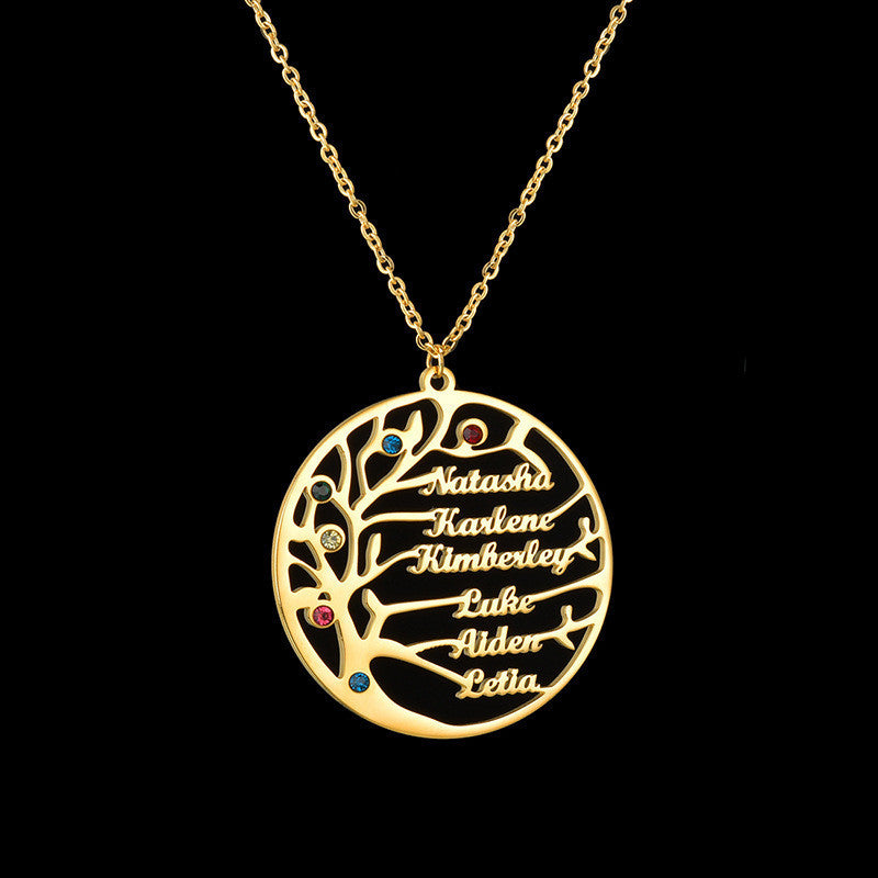 Personalized Stainless Steel Golden Tree of Life Custom Name Necklace - Minihomy