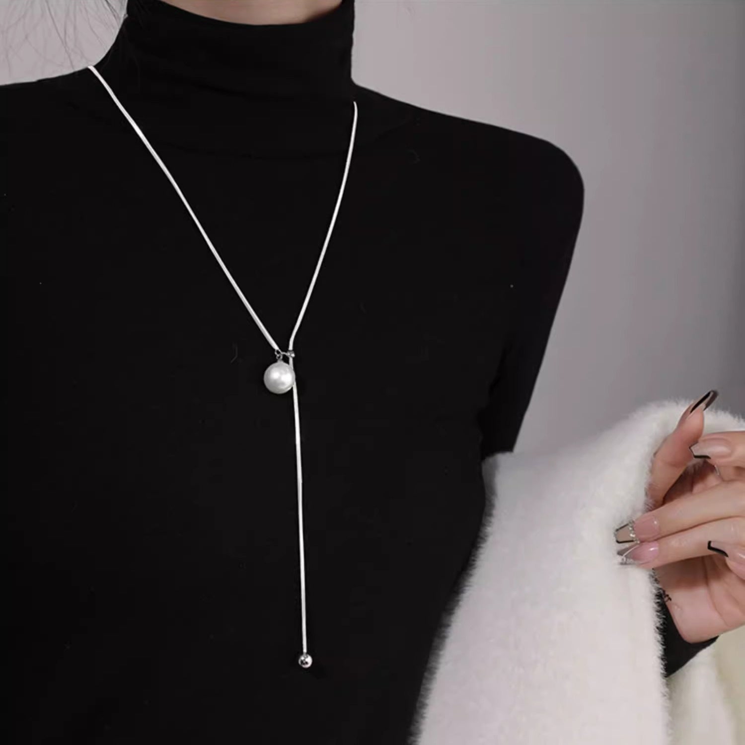 Women's Long Ball Necklace Sweater Chain - Fall/Winter Fashion Jewelry