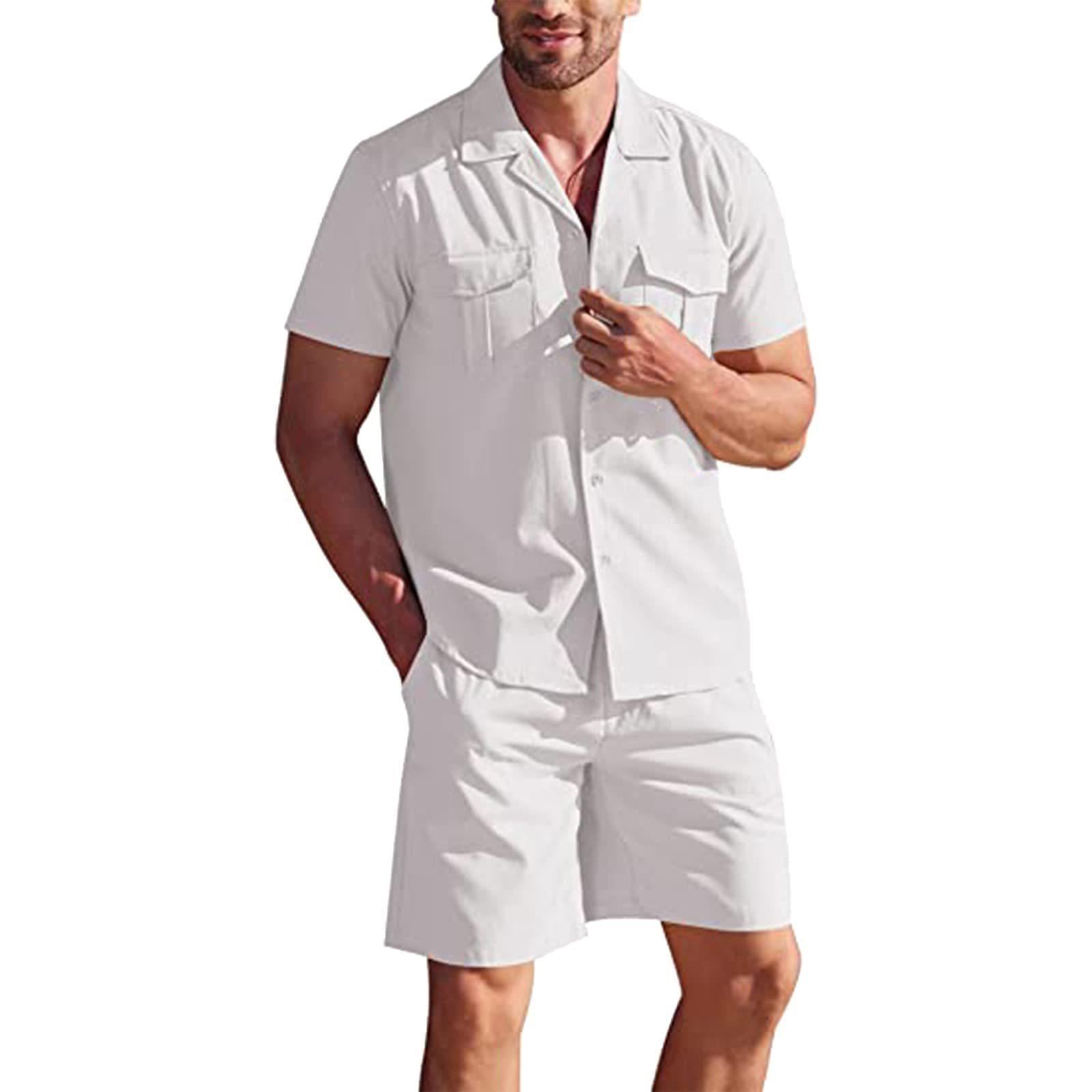 Lapel Collar Short Sleeve Shirt Set With Pockets Loose Casual Shirt And Shorts Summer - Minihomy