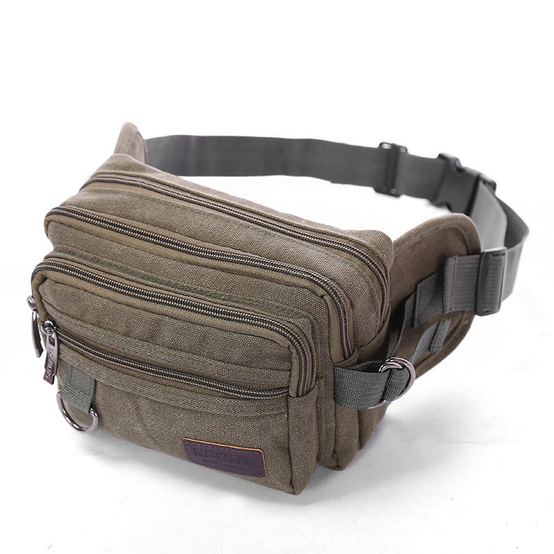 Canvas Fanny Pack With 4-Zipper Pockets Men Waist Bag - Minihomy