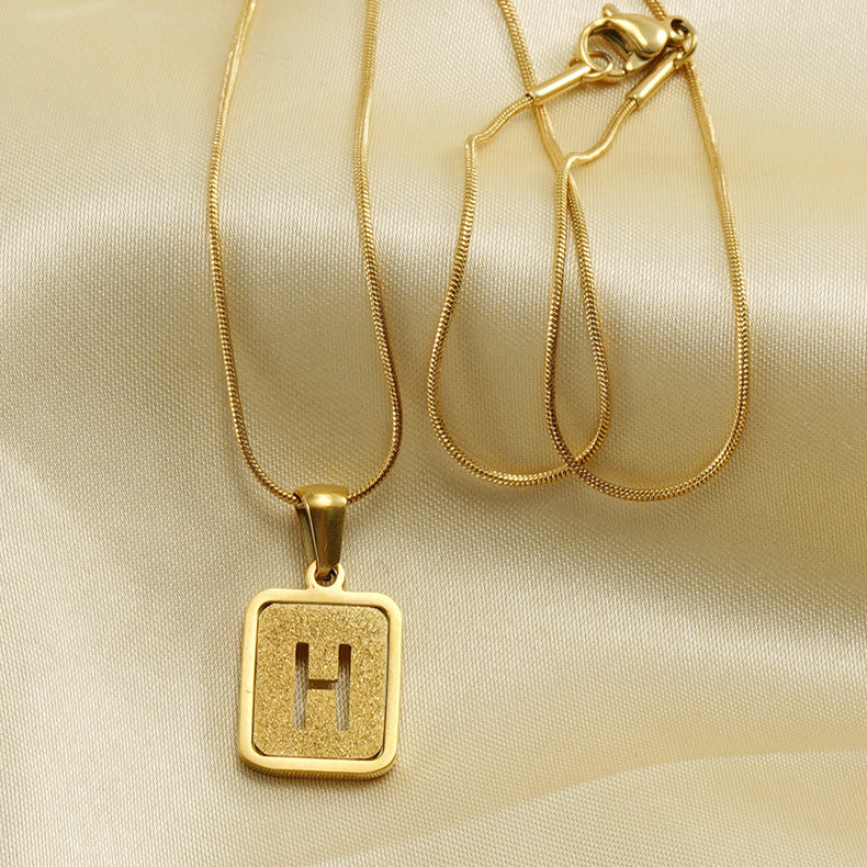 Alphabet Necklace 26 Letters Hollow Out Square 18K Necklace Fashion Jewelry - Minihomy