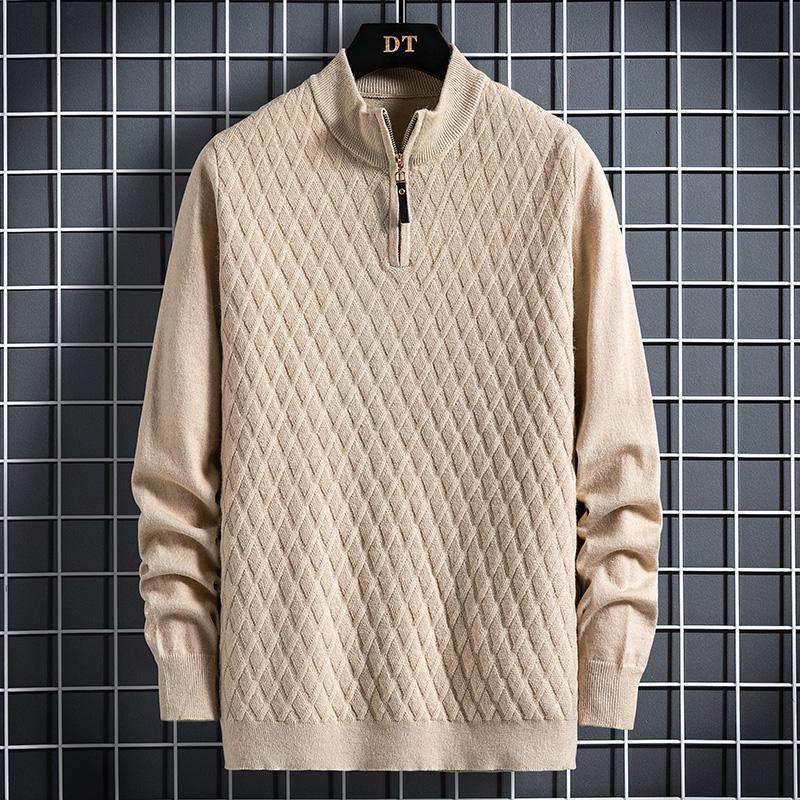 Fall Winter Men Half Zip Sweater Diamond Lattice Sweater: Elevate Your Winter Style - Minihomy