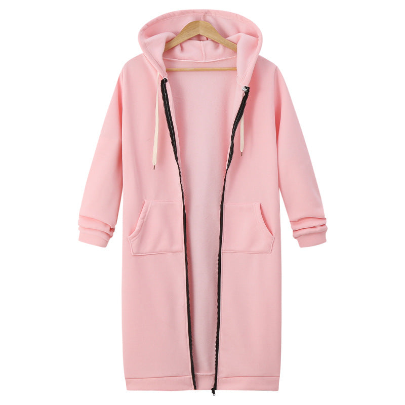 Hooded Long Sleeve Sweater Fleece Long Jacket - Minihomy