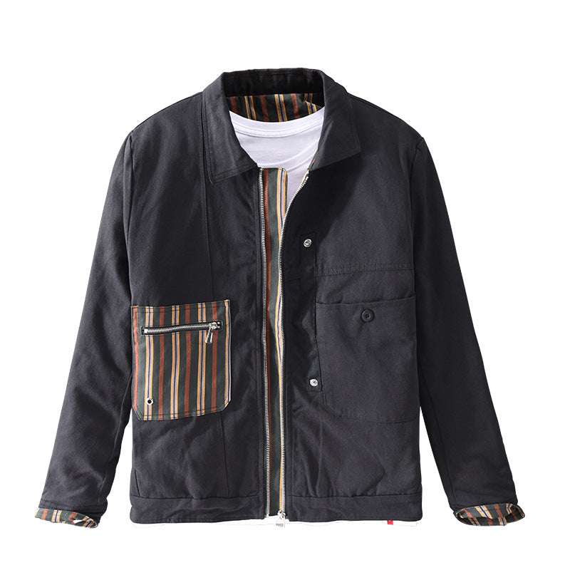 Mens Casual Patchwork Striped Contrast Jacket - Minihomy