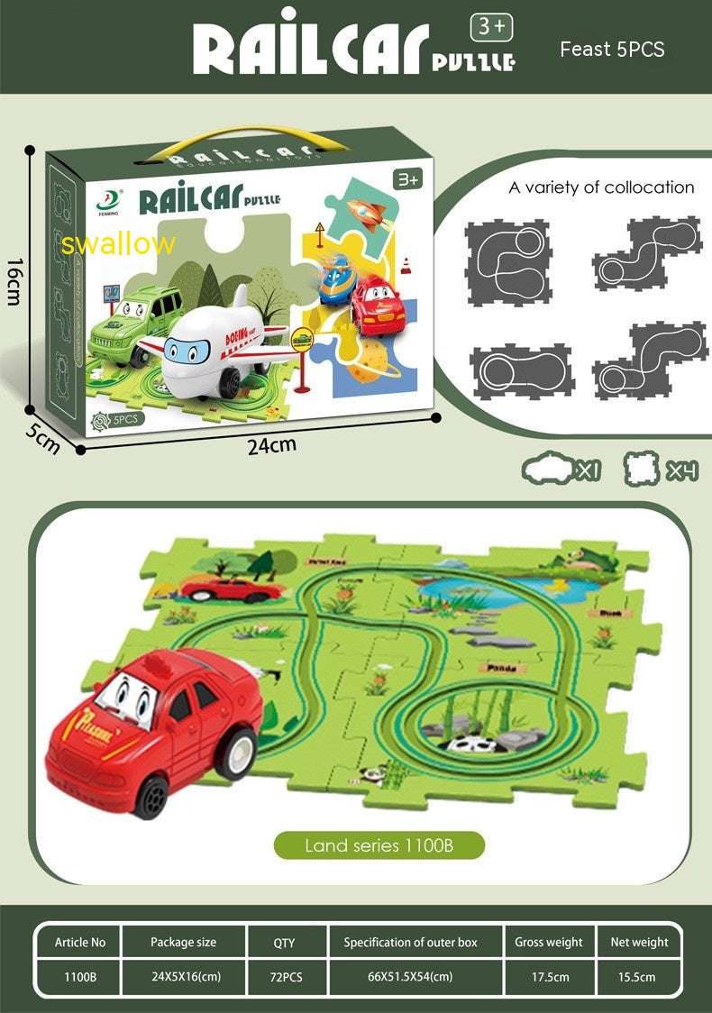 Children Puzzle Electric Railroad Speeder DIY Assembly Electric Car Automatic Rail City Scene - Minihomy