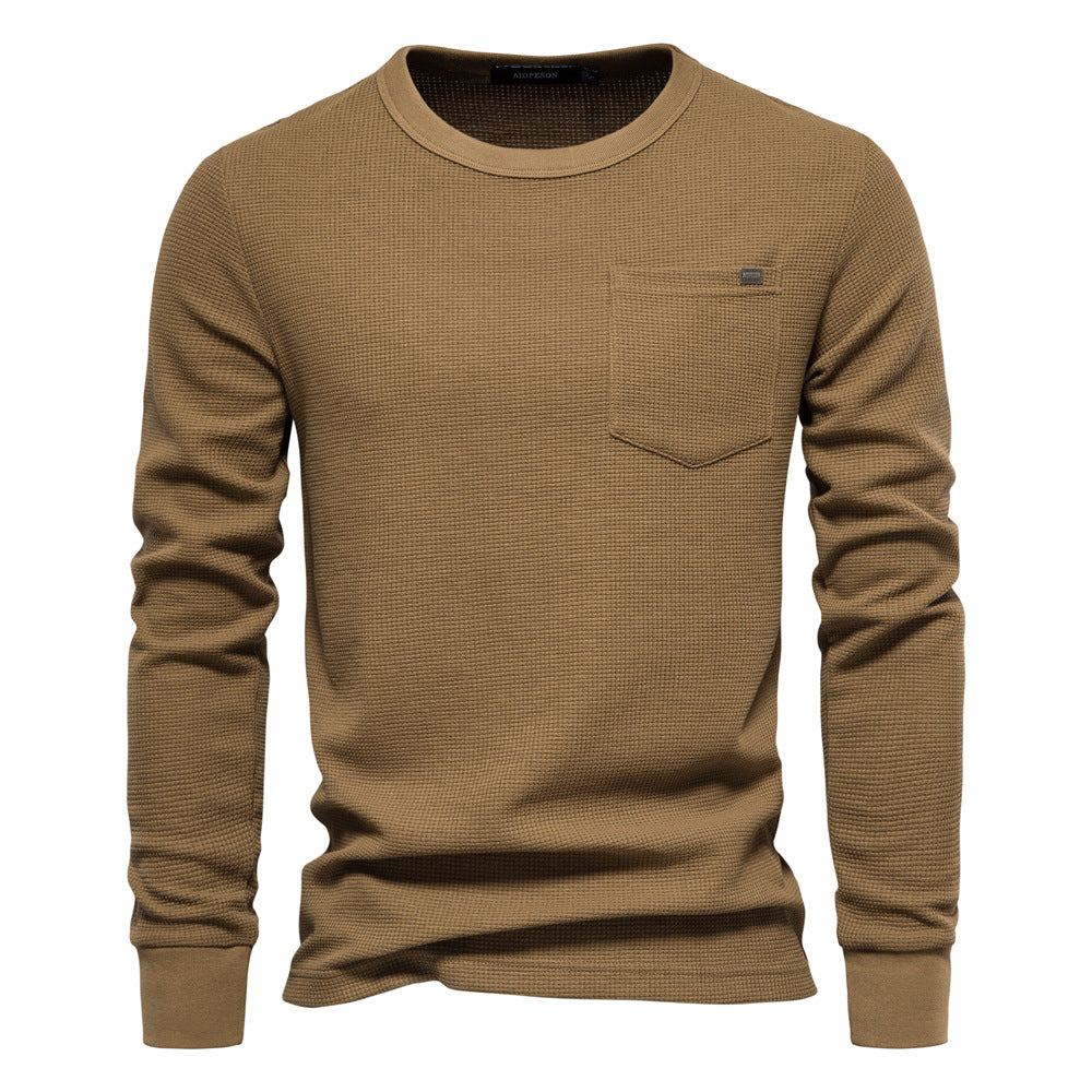 Men's Round Neck Pocket Waffle Long Sleeve Top - Minihomy