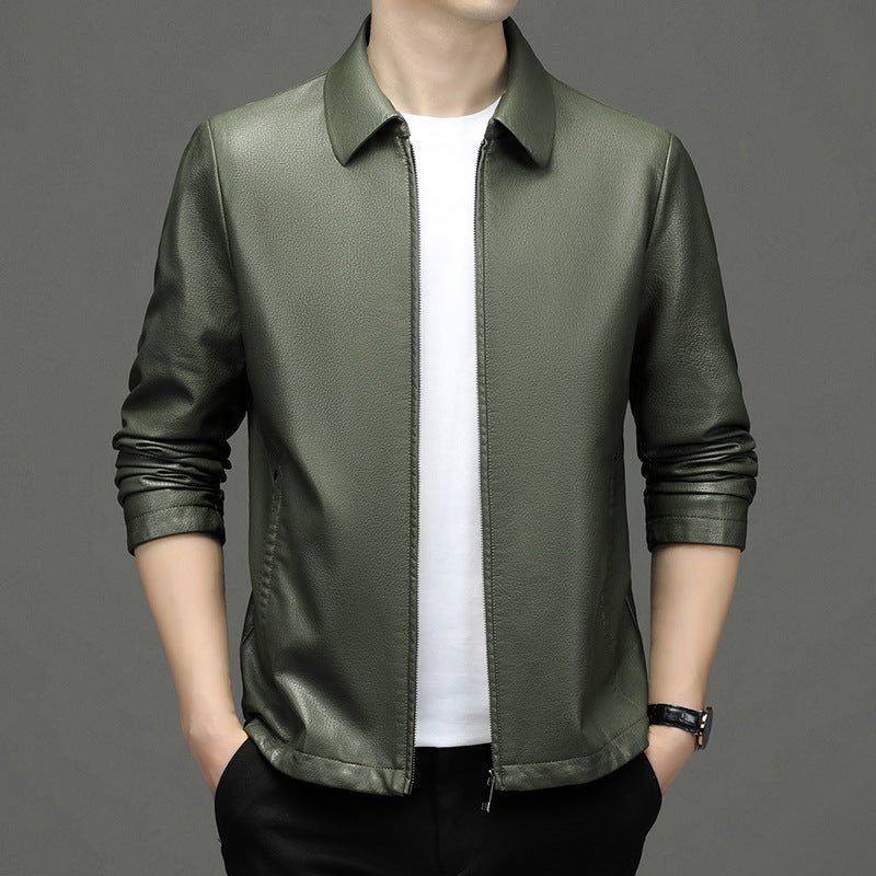 Lapel Ecological Coat Leather Jacket Men - Minihomy